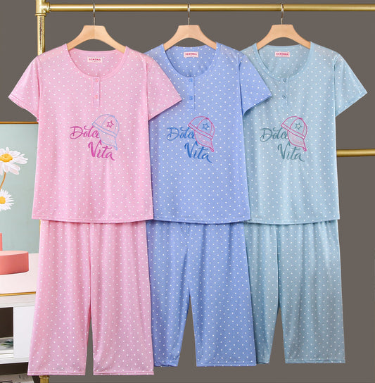 Pijama Mujer Manga Corta Pantalón Pirata 624#