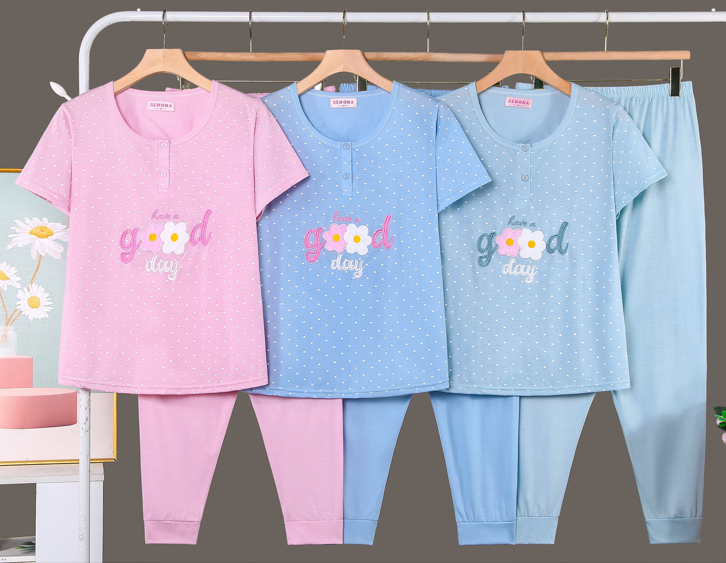 Pijama Mujer Manga Corta Pantalón LARGO 643#